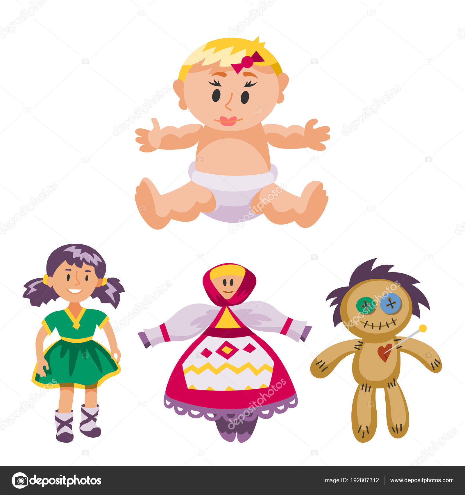 Karakter oyun elbise ve çiftlik korkuluk bezbebek vektör çizim farklı