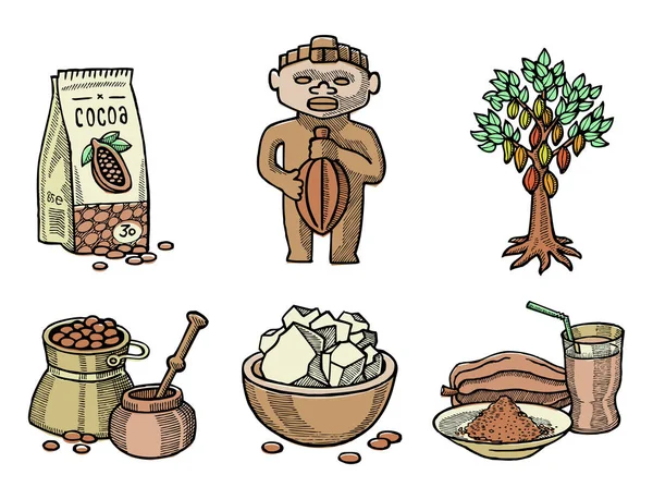 Prodotti del cacao vettoriale disegnato a mano schizzo doodle cibo cioccolato dolce illustrazione . — Vettoriale Stock