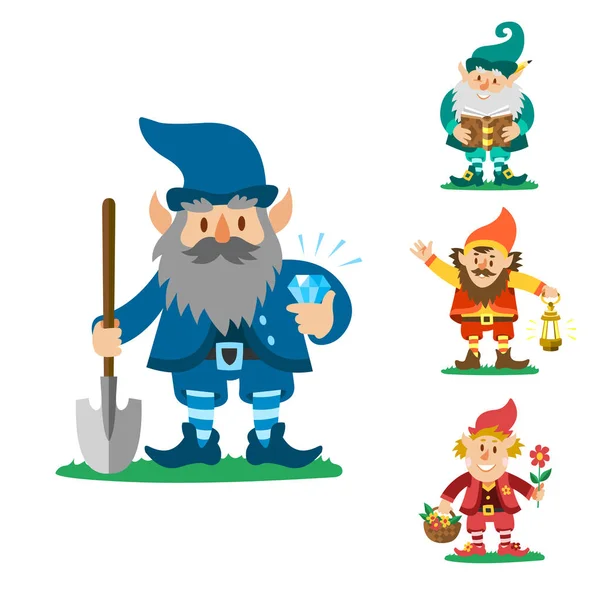 Märchen fantastische gnome zwerg elf figur stellt magische Kobold niedlich märchen mann vektor illustration — Stockvektor