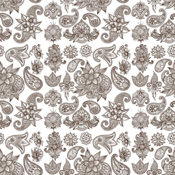 Henna tattoo mehndi flower doodle ornamental decorative indian design pattern paisley arabesque mhendi embellishment seamless pattern background vector. — Stock Vector