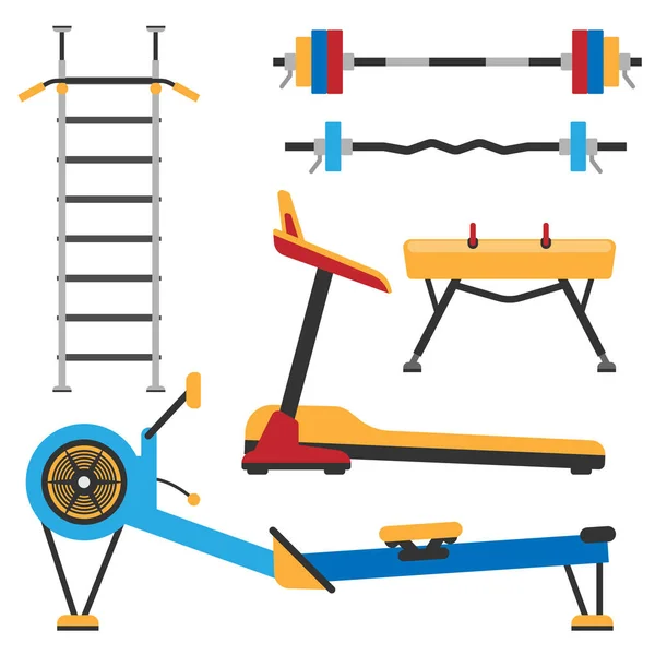 Fitness tělocvičně klubu sportovec sportovní aktivity tělo nástroje wellness činka zařízení vektorové ilustrace — Stockový vektor