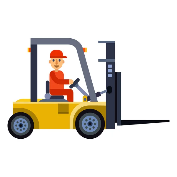 Vrachtwagen lader werknemer man teken vector verzendkosten auto voertuigen vracht vervoer per weg levering voertuig spoor met heftrucks illustratie. — Stockvector