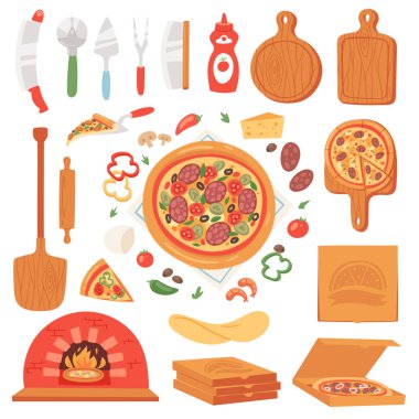 Peynir ve domates pizzaoven beyaz arka plan üzerinde izole İtalya'dan pişmiş pasta pizzacı veya pizzahouse resimde kümesi ile pizza vektör Italyan Mutfagi