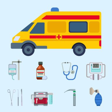 Ambulans simgeler Tıp Sağlık Acil hastaneye sembolleri illüstrasyon vektör.
