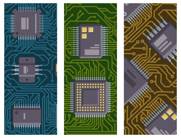 CPU microprocesadores microchip folleto vector ilustración hardware componente equipo . — Vector de stock