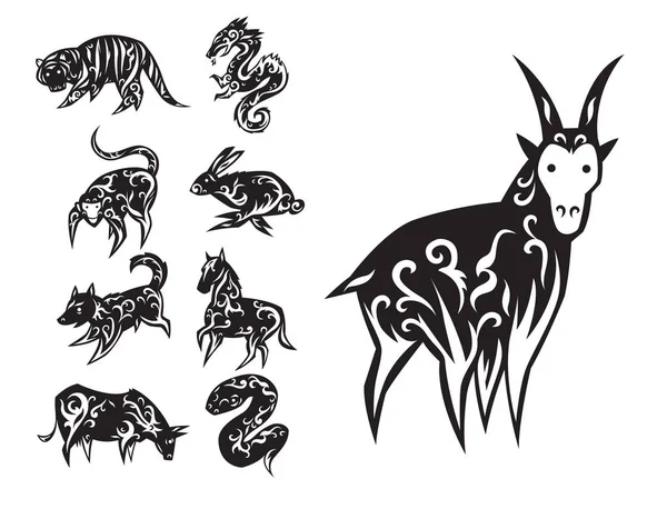 Κινεζικής zodiac ανατολικό ημερολόγιο παραδοσιακές Κίνα νέο έτος ανατολίτικο ζωικά σύμβολά διανυσματικά εικονογραφήσεις. — Διανυσματικό Αρχείο