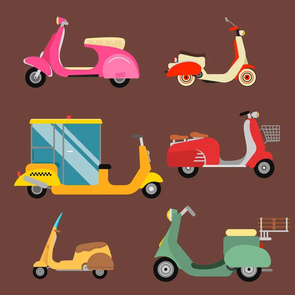 Retro vector vespa scooter motorcycle travel design motorbike delivery vehicle illustration.