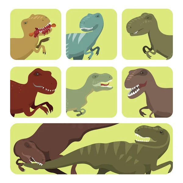 Läskiga dinosaurier vektor tyrannosaurus kort t-rex fara varelse kraft vilda jurassic predator förhistoriska utdöda illustration — Stock vektor