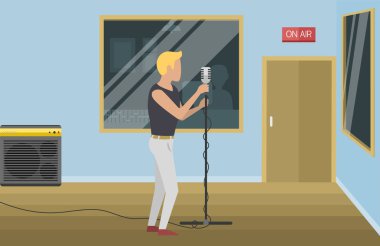 Müzik stüdyo müzik aletleri üretici kayıt sesinin iç arka plan vektör çizim.