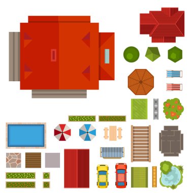 Ev manzara Oluşturucu kentsel townhouse inşaat altyapı vektör çizim.