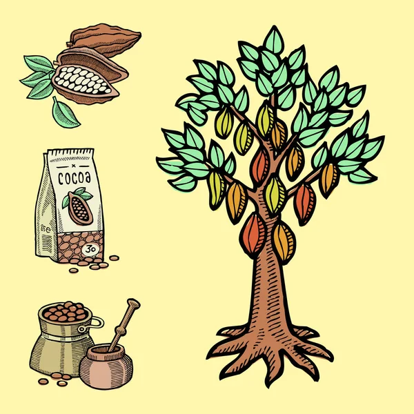Векторні продукти какао рука намальована ескіз каракулі їжа шоколад солодка ілюстрація . — стоковий вектор