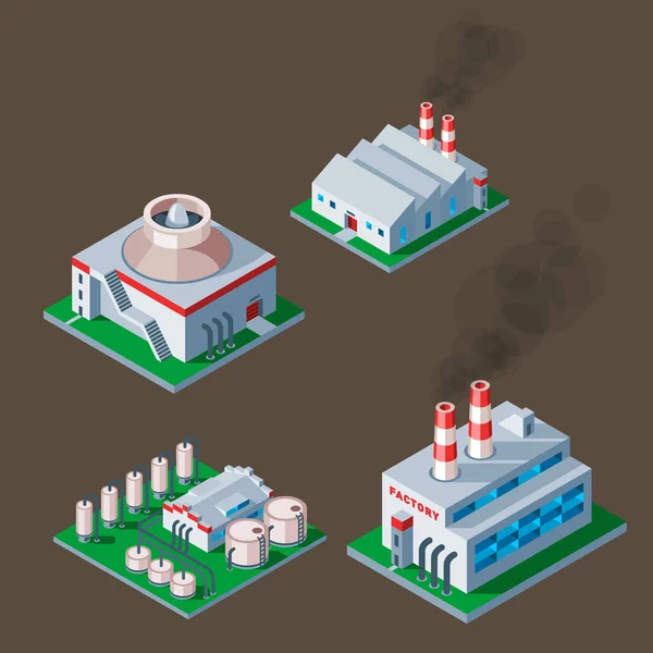 Isometrische fabrieksgebouw pictogram industriële element magazijn het platform huis vectorillustratie — Stockvector