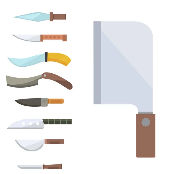 Knifes cozinhar refeição chef utensílio de cozinha almoço navalha inoxidável restaurante lâmina ferramenta vetor ilustração . —  Vetores de Stock