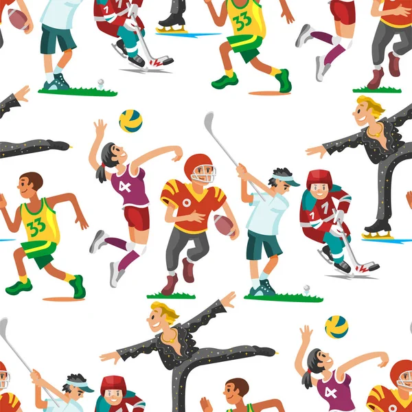 Gesundheit Sport nahtlose Muster Hintergrund Wellness flache Menschen Charaktere Sport Mann Aktivität Frau athletisch Vektor Illustration. — Stockvektor