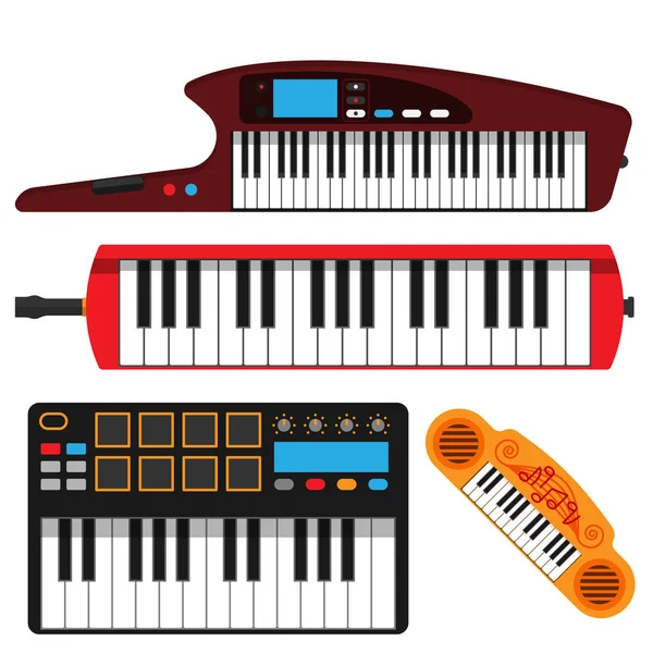 Keyboard musikinstrument vektor klassiskt piano melodi studio akustiska glänsande musiker utrustning elektroniska ljud illustration. — Stock vektor