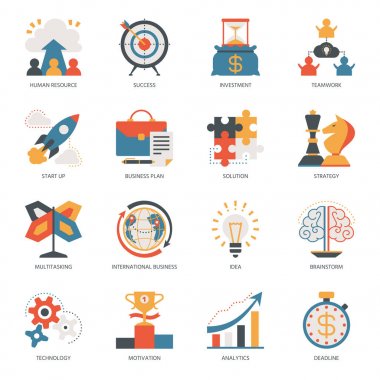 Başlangıç iş simge vektör businessplanning başarı stratejisi veya yenilik fikir illüstrasyon kümesi ile çoklu görev başlatmak ve beyaz arka plan üzerinde izole işareti beyin fırtınası