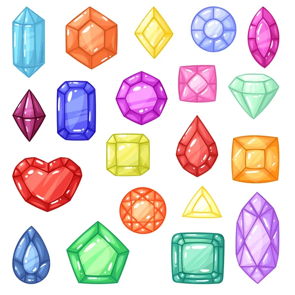 Diamant vector gem en kostbare edelsteen of kristalsteen voor juwelen illustratie kristallijne set juweel of mineraal steenachtige kristallisatie van natuurlijke quartz geïsoleerd op achtergrond — Stockvector