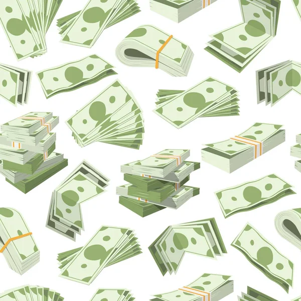 Dollar banknotes bundles and money currency seamless business vector pattern. Isolated on white background us dollar money texture. — Stock Vector