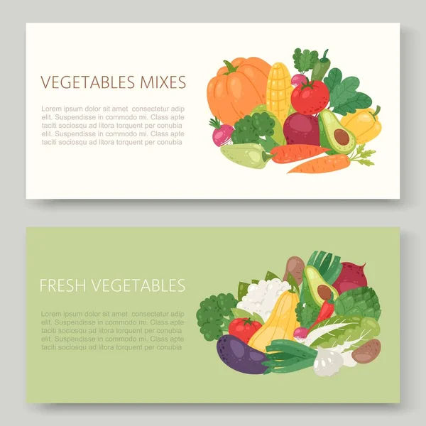 Свіжі екологічні овочі Векторний набір ілюстрацій. Здорове життя, органічні овочі їжа. Авокадо, кукурудза, кабачок, огірок і помідор, баклажани, морква і перець . — стоковий вектор