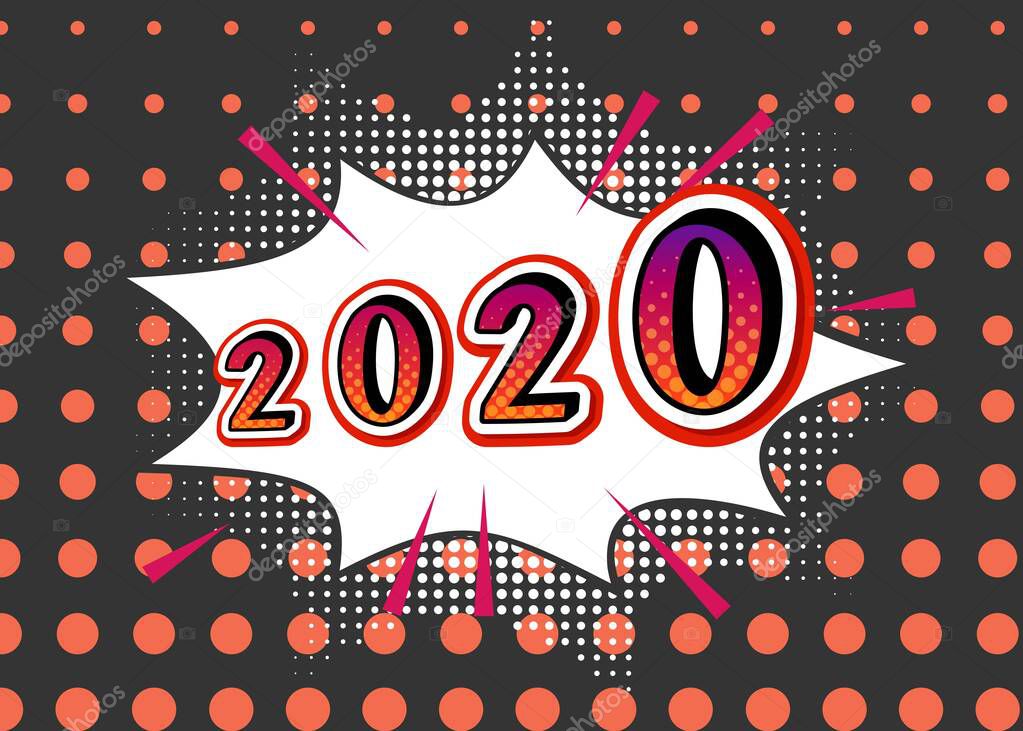 2020 New Year with light bulbs retro background, vector illustration. Retro shining bulbs 2020 year design for banners, printing products, flyer, brochure covers.