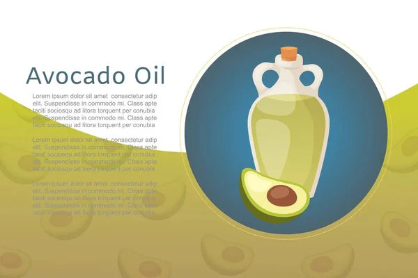 Bottiglia di olio di avocado e frutta per una cucina sana illustrazione vettoriale di cibo e cosmetici . — Vettoriale Stock