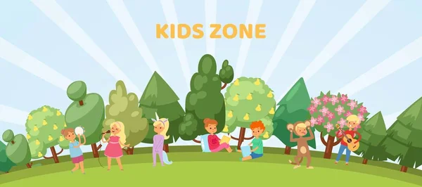 Kids zone banner, playroom or park playground outdoors vector illustration banner. — Stock Vector