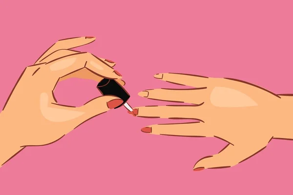 Salón de arte de uñas concepto de fondo con las manos y los dedos manicura femenina con esmalte de uñas botella de dibujos animados vector ilustración . — Archivo Imágenes Vectoriales