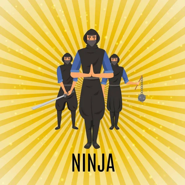 Ninja assassin mouvement et compétences de combat avec épée d'arme japonaise et shuriken pour attaquer illustration vectorielle de bande dessinée . — Image vectorielle