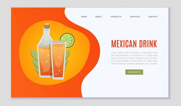 メキシコのドリンクやアルコールパブのウェブテンプレートオレンジ色のベクトルイラスト. — ストックベクタ