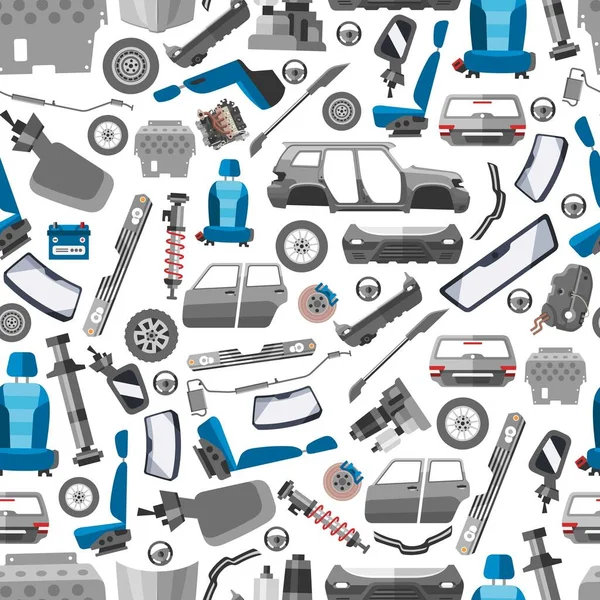 Car spares and auto parts seamless vector pattern. Auto diagnostics test service, protection insurance shop. Repair help. Modern smart technology for auto cars. — Stock Vector