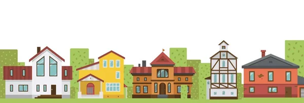 Land Elite Häuser oder Häuschen zu vermieten oder zu verkaufen Gebäude Immobilien Banner Vektor Illustration. — Stockvektor