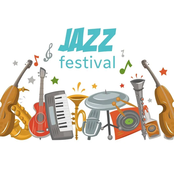 Фестиваль джаза и блюза или векторная иллюстрация музыкальных вечеринок с образцом текста и музыкальных инструментов . — стоковый вектор