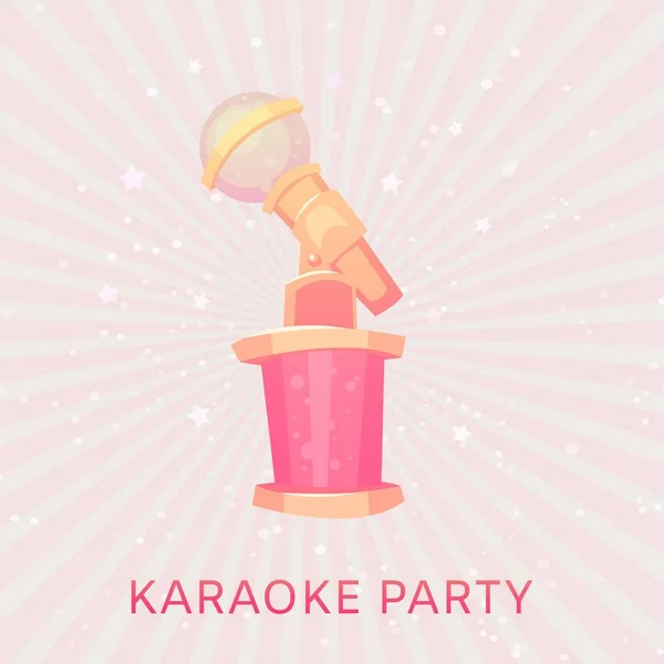 Karaoke festa musicale per le ragazze poster vettoriale illustrazione con microfono rosa su sfondo vintage . — Vettoriale Stock