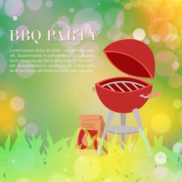 Barbeque party all'aperto nel parco estate pic-nic poster con utensili da cucina barbecue vettoriale illustrazione . — Vettoriale Stock
