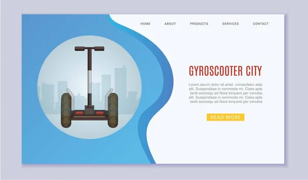 Gyro scooters voor city sport leven web poster, vector illustratie. Ecologisch vervoer en sport vrije tijd zelfbalancerend mobiel vervoer. — Stockvector