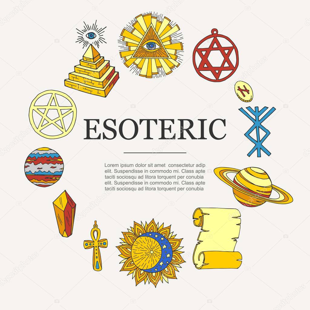 Simboli esoterici e oggetti occulti poster, illustrazione