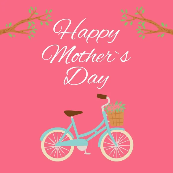 Feliz día de las madres con la señora retro bicicleta tarjeta vector ilustración . — Vector de stock