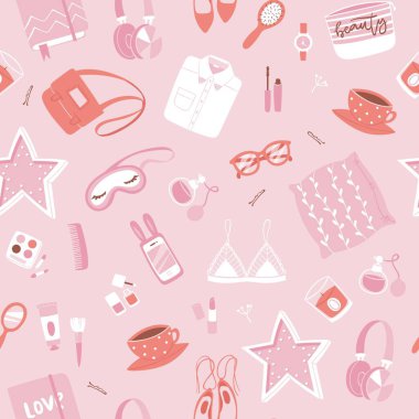 Kız aksesuarları makyajlı, çantalı, çantalı, yıldızlı, kozmetik ayakkabılı ve çantalı kusursuz babalar..