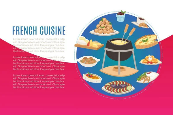 Francouzská kuchyně, národní menu Francie jídlo pro restaurace kreslené vektorové ilustrace. — Stockový vektor