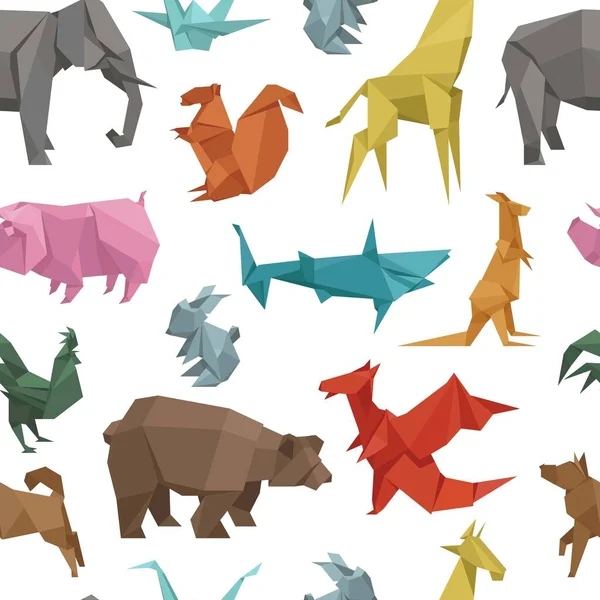 Origami animais de papel, jogo geométrico, brinquedos japoneses sem costura padrão e Ásia tradicional decoração vetor ilustração. Origami papel original passatempo fundo do jogo . —  Vetores de Stock