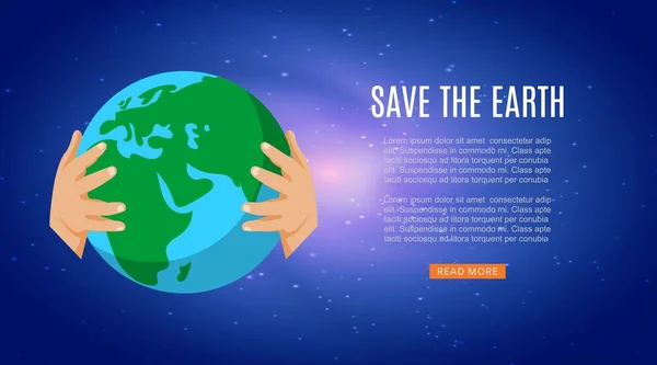 Sauvez la terre avec des mains humaines tenant le globe terrestre, sauvez la planète et le monde, illustration vectorielle de dessin animé concept écologie . — Image vectorielle