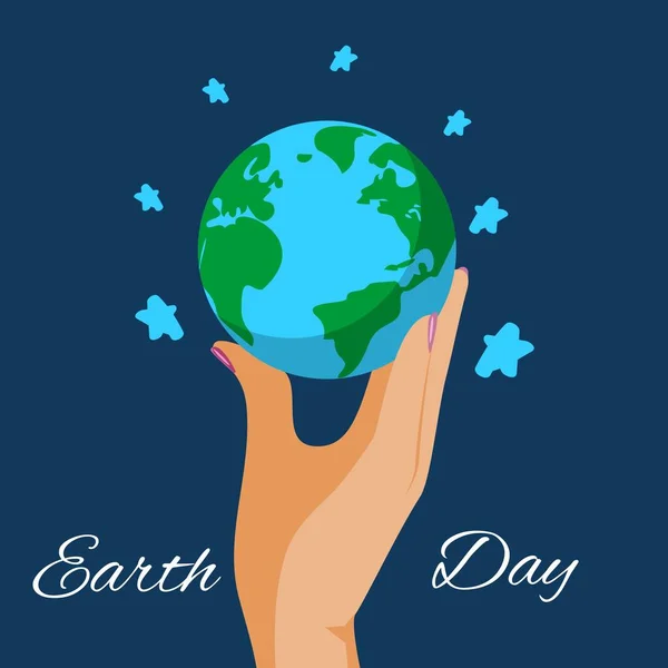 Manos humanas sosteniendo el globo terráqueo, salvar el planeta y el mundo, concepto ecológico ilustración vectorial de dibujos animados . — Vector de stock