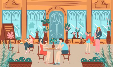 Mutlu arkadaşlar, ev sahnesinde, bir grup neşeli arkadaş, yürüyen düz vektör çizimleriyle konuşan gençler..