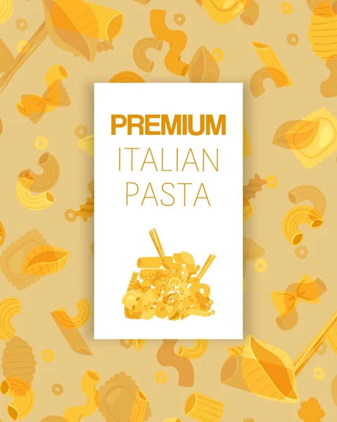 Итальянская макароны премиум класса различных типов фузилли, спагетти, гомити ригати, фарфалле и ригатони, векторные иллюстрации на плакатах равиоли . — стоковый вектор