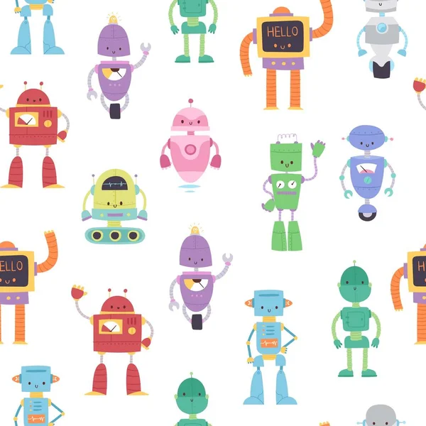 Robôs e transformadores brinquedos para crianças sem costura padrão vetor desenho animado ilustração . —  Vetores de Stock