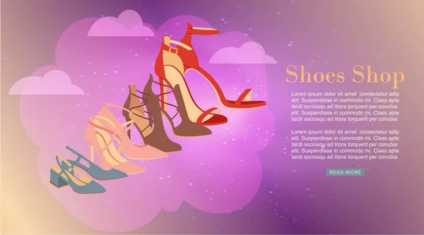 Damenschuhe shop mit high heels frauenschuhe mode poster vektor illustration. — Stockvektor