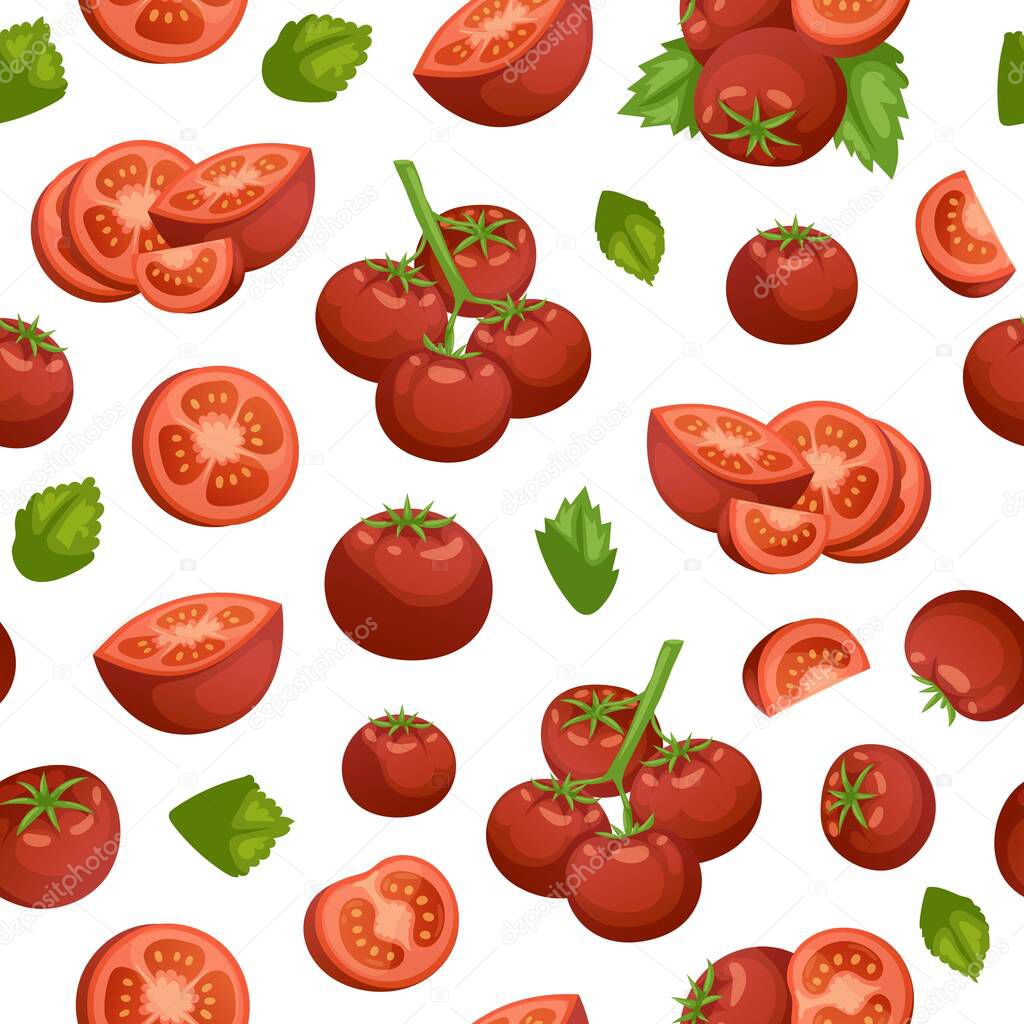 Tomatoes eco vegetables organic seamless pattern vector illustration.