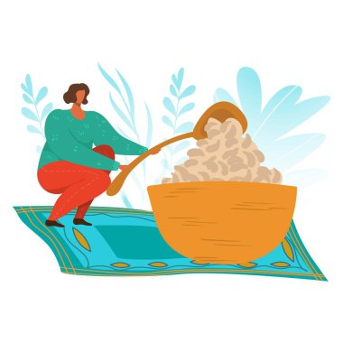 Kadın yeme, gıda bağımlılığı düz vektör çizimi, sağlıksız yaşam tarzı, zararlı beslenme, aşırı kilolu obezite sorunu konsepti.