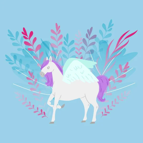 Pegas ou unicórnio fantasia cavalo mágico desenho animado vetor ilustração para crianças design. Bonito fantasia animal pegas com asas . — Vetor de Stock