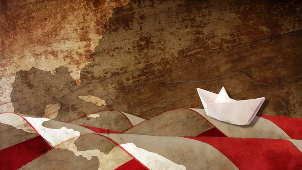 Dzień Kolumba. Flaga fale papieru łodzi wykresu — Zdjęcie stockowe